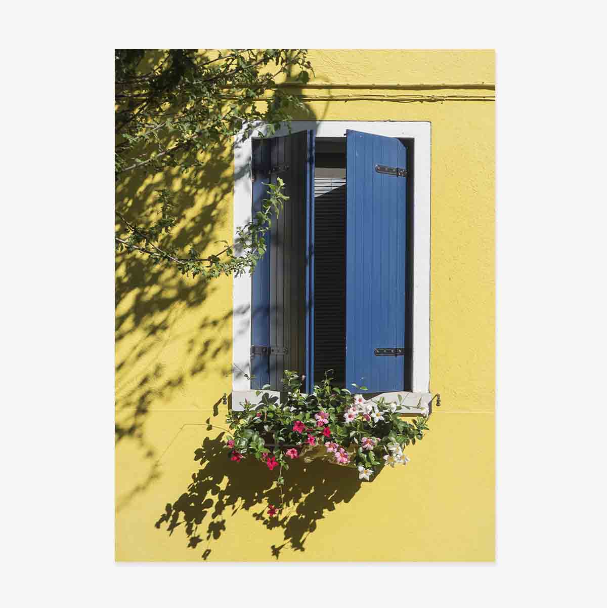 Poster „Das blaue Fenster mit Blumen“