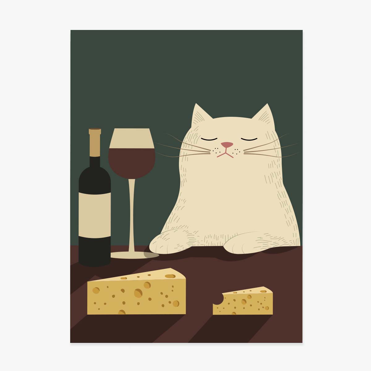 Poster: Katze, Wein und Käse