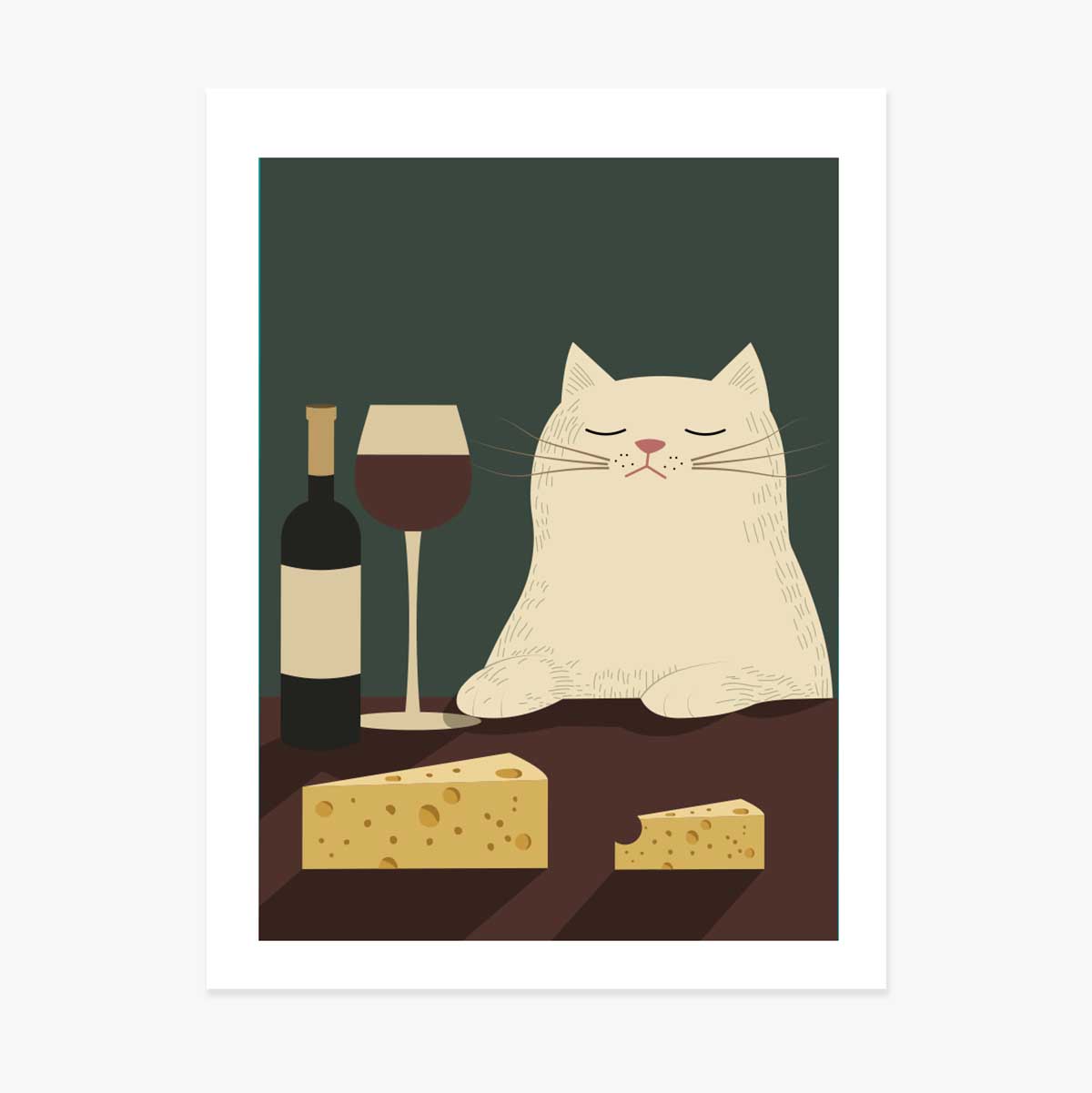 Poster: Katze, Wein und Käse
