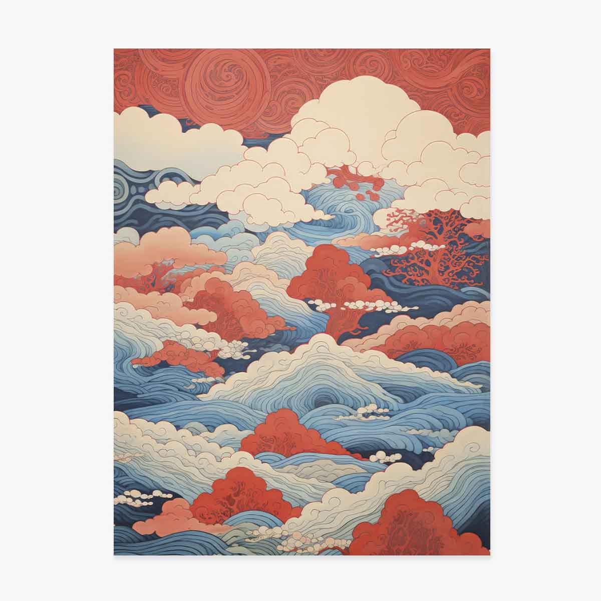 Poster „Wellen und Wolken“ im japanischen Stil